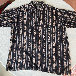 Ferracci men’s short sleeve button up shirt size 4XLT black and tan tribal